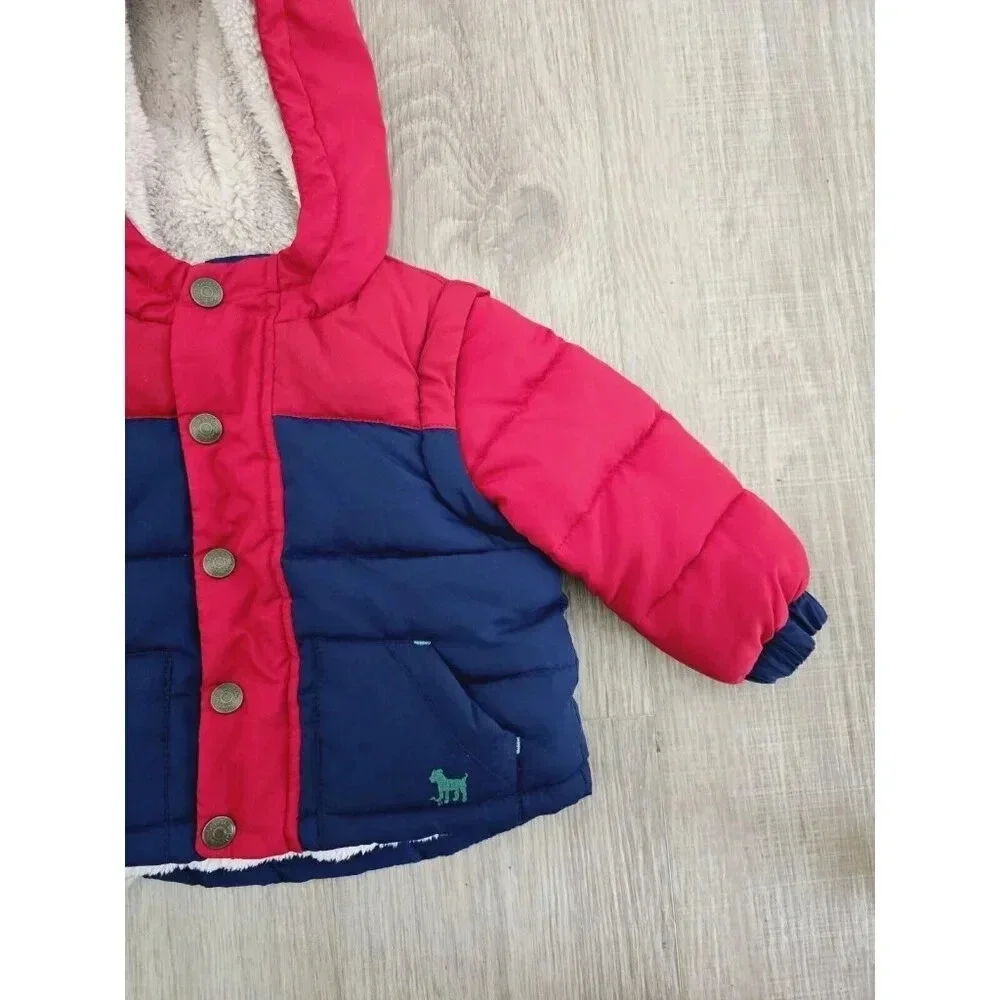 Baby Mini Boden Hooded Navy Red Convertible Coat Jacket Vest Sherpa 3-6 Months